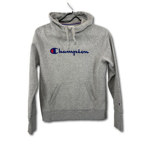 Champion Women's PowerBlend Grey Fleece Hoodie with Logo in Script Size XS